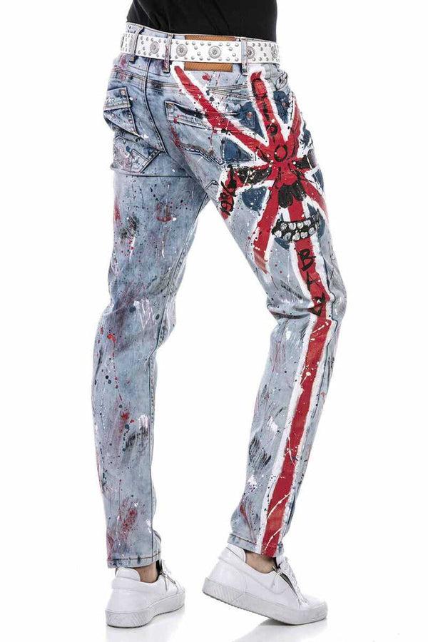 Cipo & Baxx CD684 Skull Hand Painted Ice Blue Men's Jean Trousers ICEBLUE