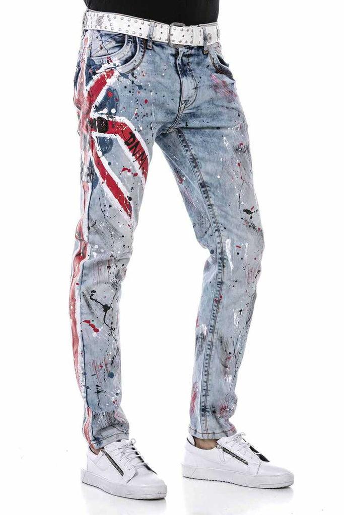 cipo & baxx CD684 Skull Hand Painted Ice Blue Men's Jean Trousers ICEBLUE