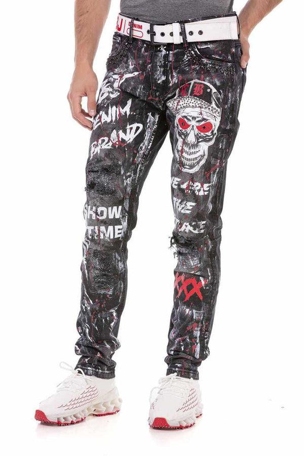 Cipo & Baxx CD700 Graffiti Hand Painted Men's Jean Trousers BLACK