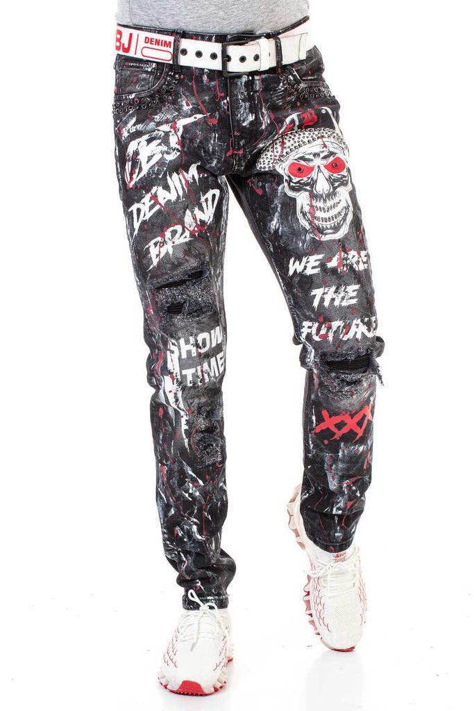 cipo & baxx CD700 Graffiti Hand Painted Men's Jean Trousers BLACK