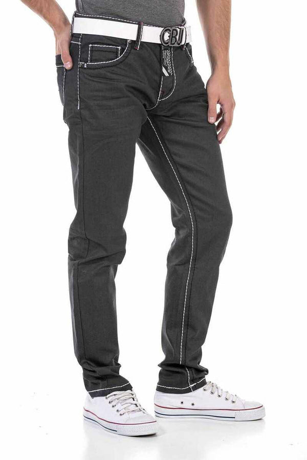 Cipo & Baxx CD710 Basic Contrast Stitched Men's Trousers BLACK