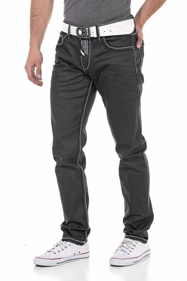 Cipo & Baxx CD710 Basic Contrast Stitched Men's Trousers BLACK