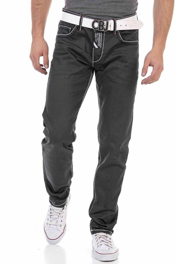 cipo & baxx CD710 Basic Contrast Stitched Men's Trousers BLACK