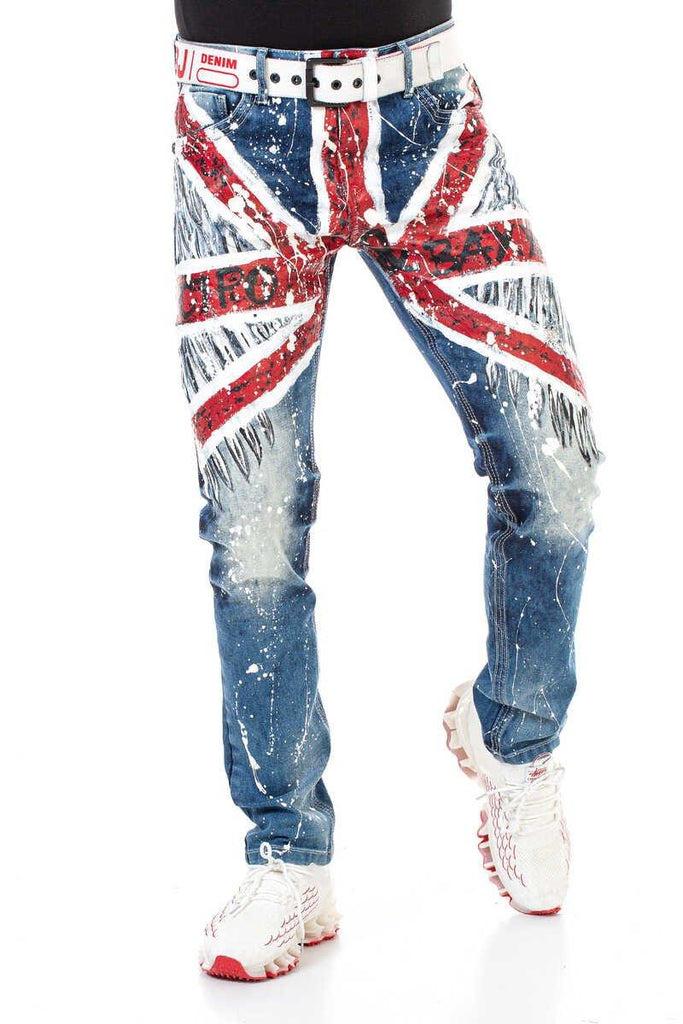 cipo & baxx CD714 Great Britain Printed Men's Jean Trousers BLUE