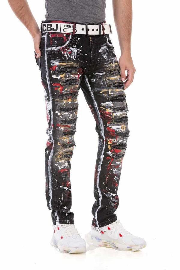 Cipo & Baxx CD715 Biker Style Flashy Men's Jean Trousers BLACK