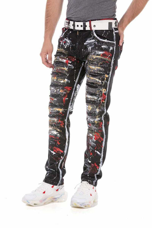 Cipo & Baxx CD715 Biker Style Flashy Men's Jean Trousers BLACK