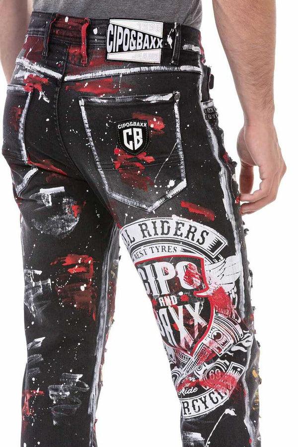 Cipo & Baxx CD715 Biker Style Flashy Men's Jean Trousers BLACK