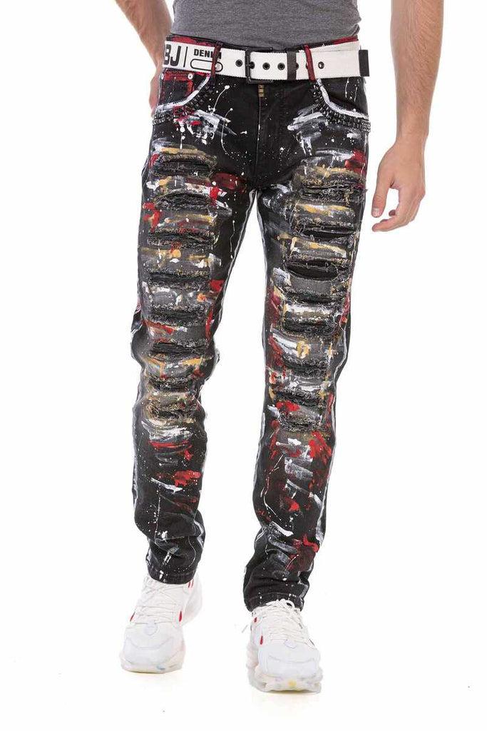 cipo & baxx CD715 Biker Style Flashy Men's Jean Trousers BLACK