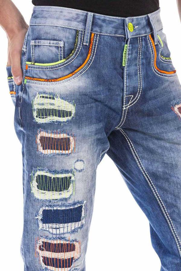 Cipo & Baxx CD720 Neon Detailed Men's Jean Trousers BLUE
