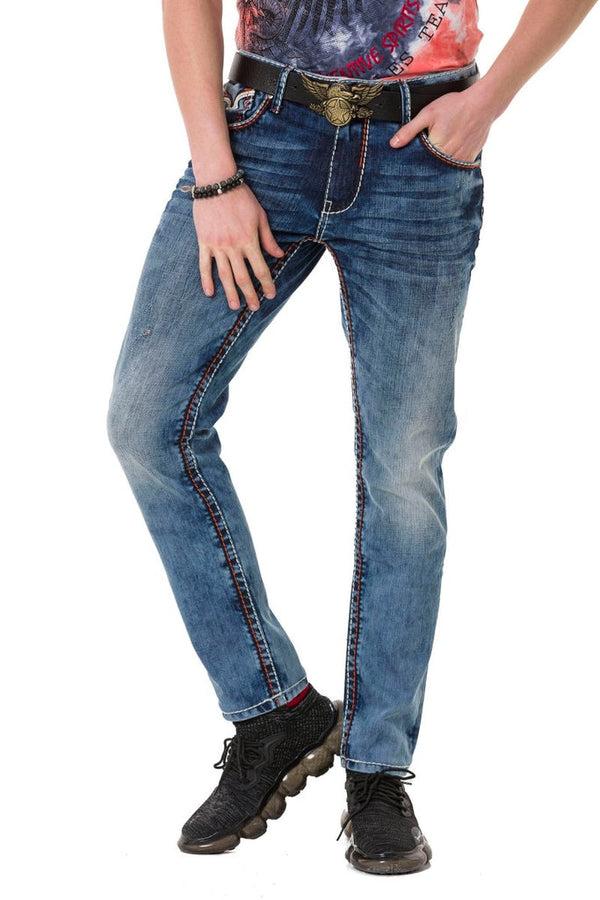 Cipo & Baxx CD729 Basic Men's Jean Trousers With Pocket Embroidery Detail BLUE
