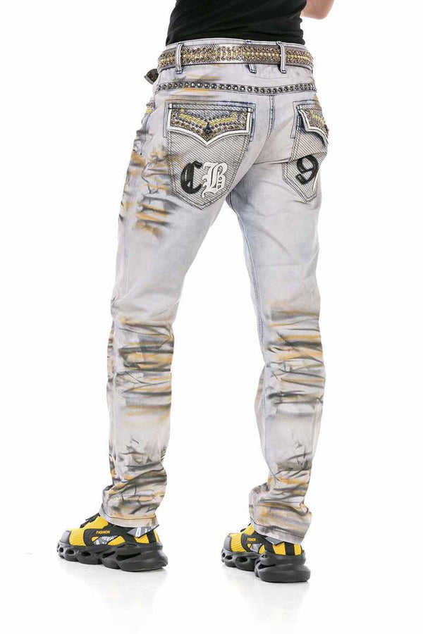 Cipo & Baxx CD733 Regular Men's Jean Trousers With Exaggerated Look GREY