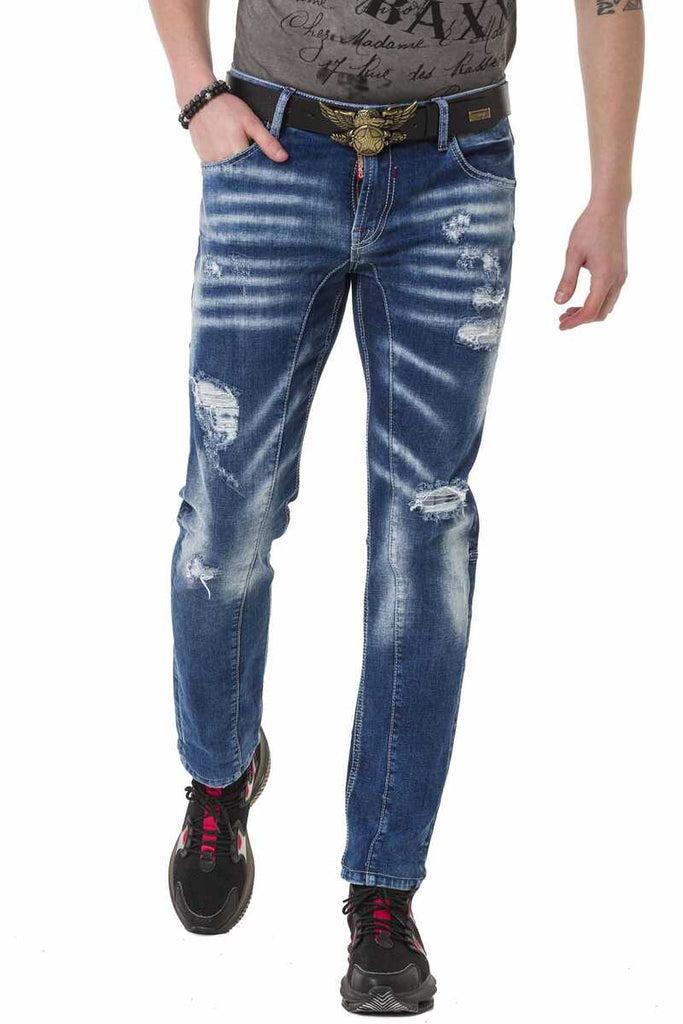 cipo & baxx CD781 Ripped Patched Men's Jean Trousers BLUE