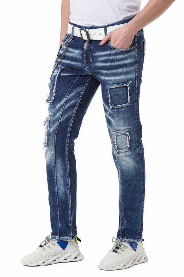 Cipo & Baxx CD782 Ripped Patched Men's Jean Trousers BLUE