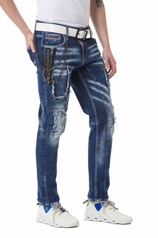 Cipo & Baxx CD782 Ripped Patched Men's Jean Trousers BLUE