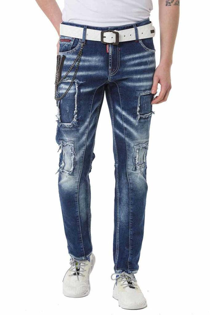 cipo & baxx CD782 Ripped Patched Men's Jean Trousers BLUE