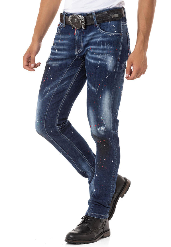 Cipo & Baxx CD783 Spray Paint Detailed Men's Jean Trousers BLUE