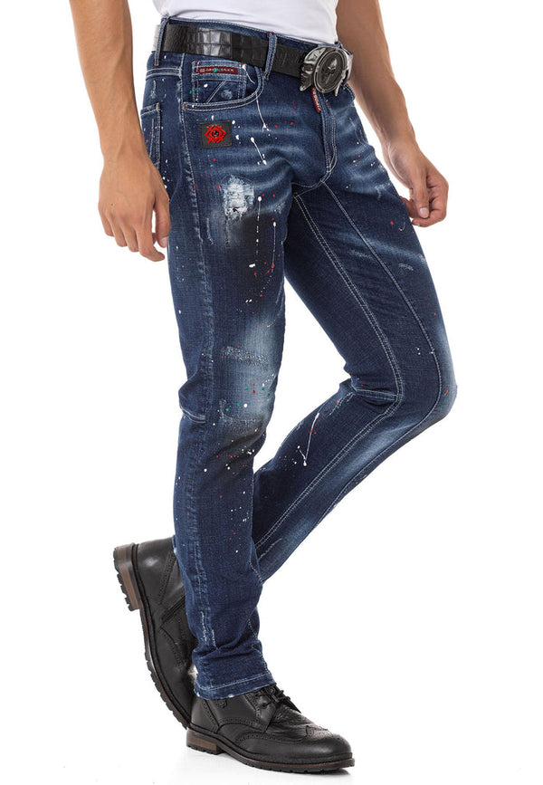 Cipo & Baxx CD783 Spray Paint Detailed Men's Jean Trousers BLUE