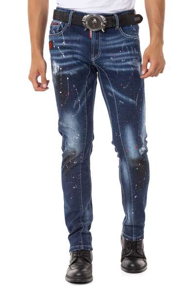 cipo & baxx CD783 Spray Paint Detailed Men's Jean Trousers BLUE