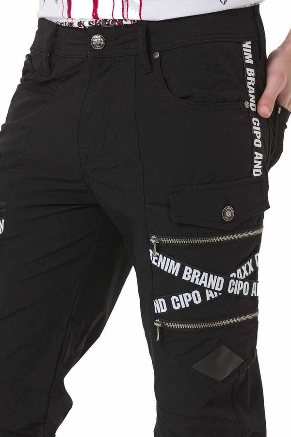 Cipo & Baxx CD785 Brand Striped Cargo Pocket Men's Trousers BLACK