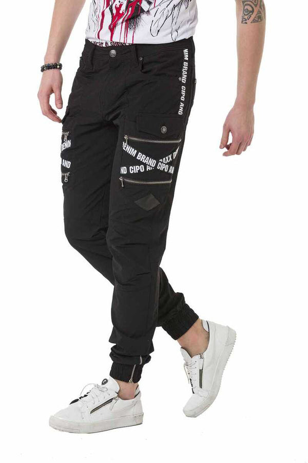 Cipo & Baxx CD785 Brand Striped Cargo Pocket Men's Trousers BLACK