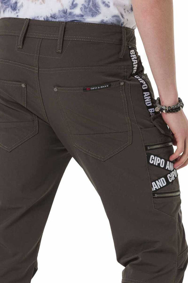 Cipo & Baxx CD786 Brand Striped Cargo Pocket Men's Trousers KHAKI