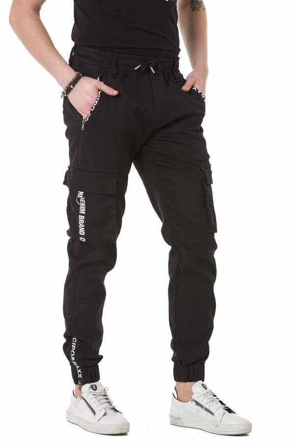 Cipo & Baxx CD788 Elastic Waist Cargo Pocket Men's Sweatpants BLACK