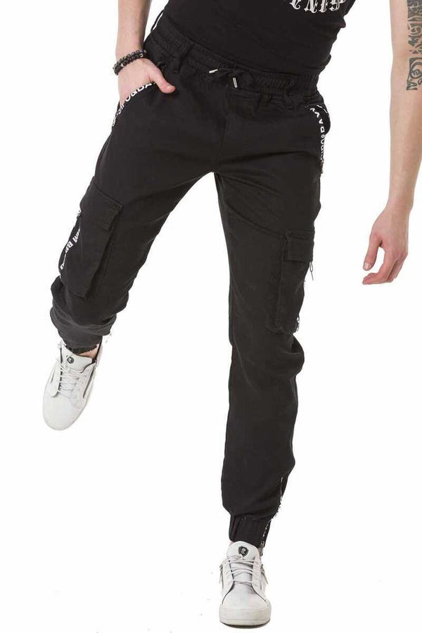 Cipo & Baxx CD788 Elastic Waist Cargo Pocket Men's Sweatpants BLACK
