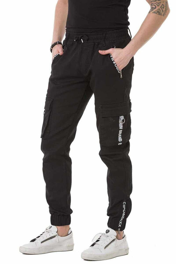 Cipo & Baxx CD788 Elastic Waist Cargo Pocket Men's Sweatpants BLACK