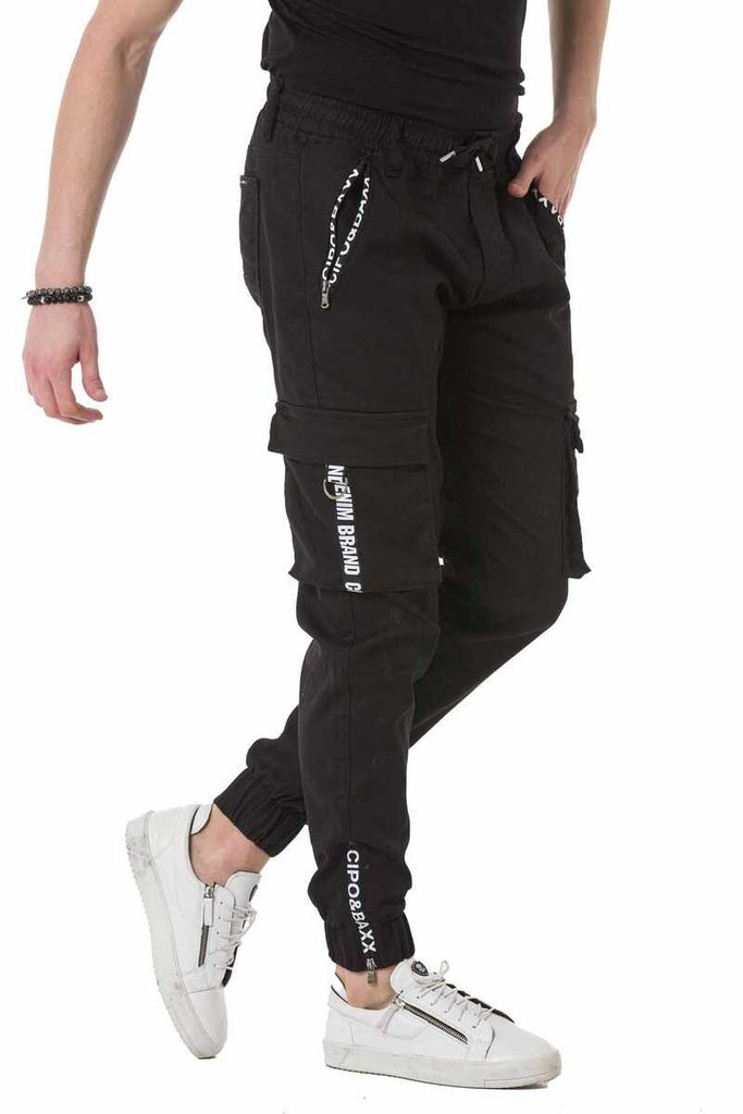 cipo & baxx CD788 Elastic Waist Cargo Pocket Men's Sweatpants BLACK