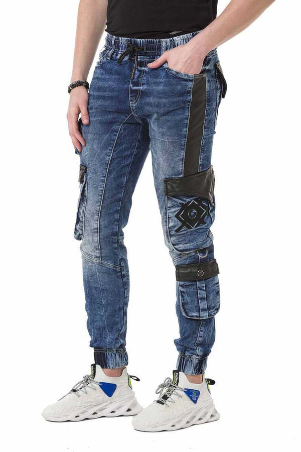Cipo & Baxx CD790 Elastic Leg Cargo Pocket Men's Jean Trousers BLUE
