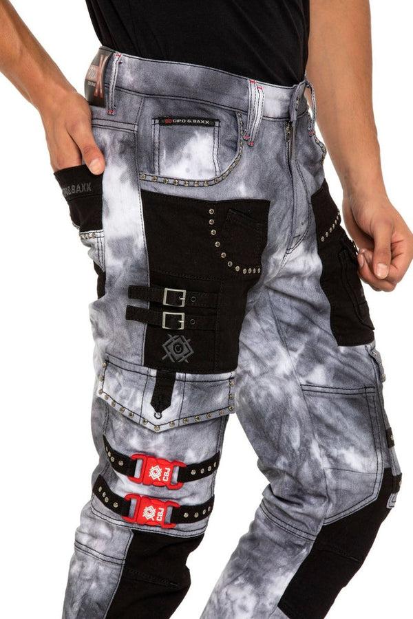 Cipo & Baxx CD805 Piece Cargo Pocket Batik Jean Trousers GREY