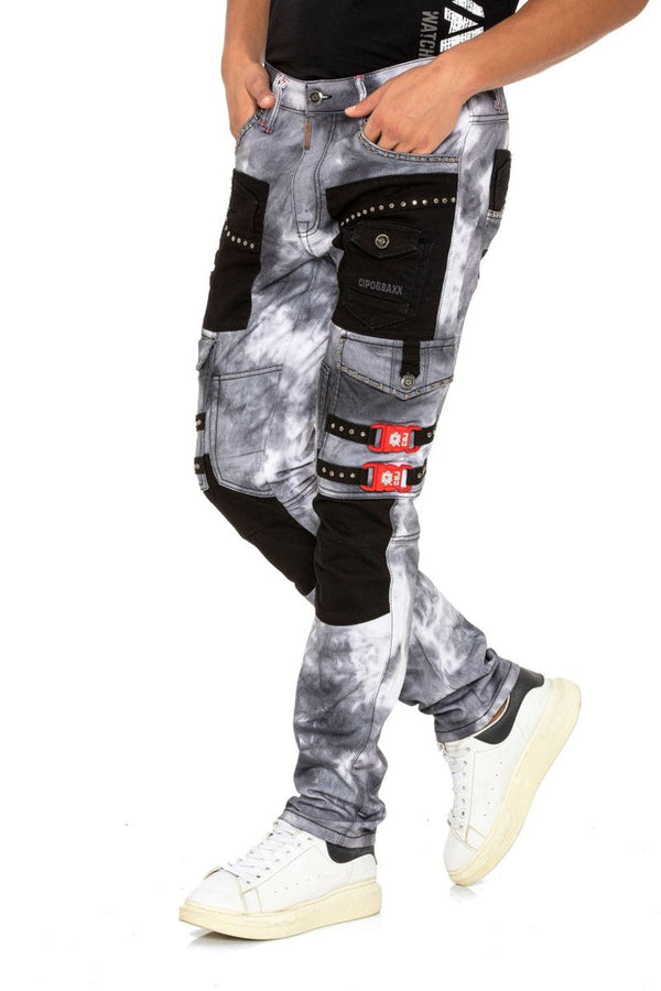 Cipo & Baxx CD805 Piece Cargo Pocket Batik Jean Trousers GREY