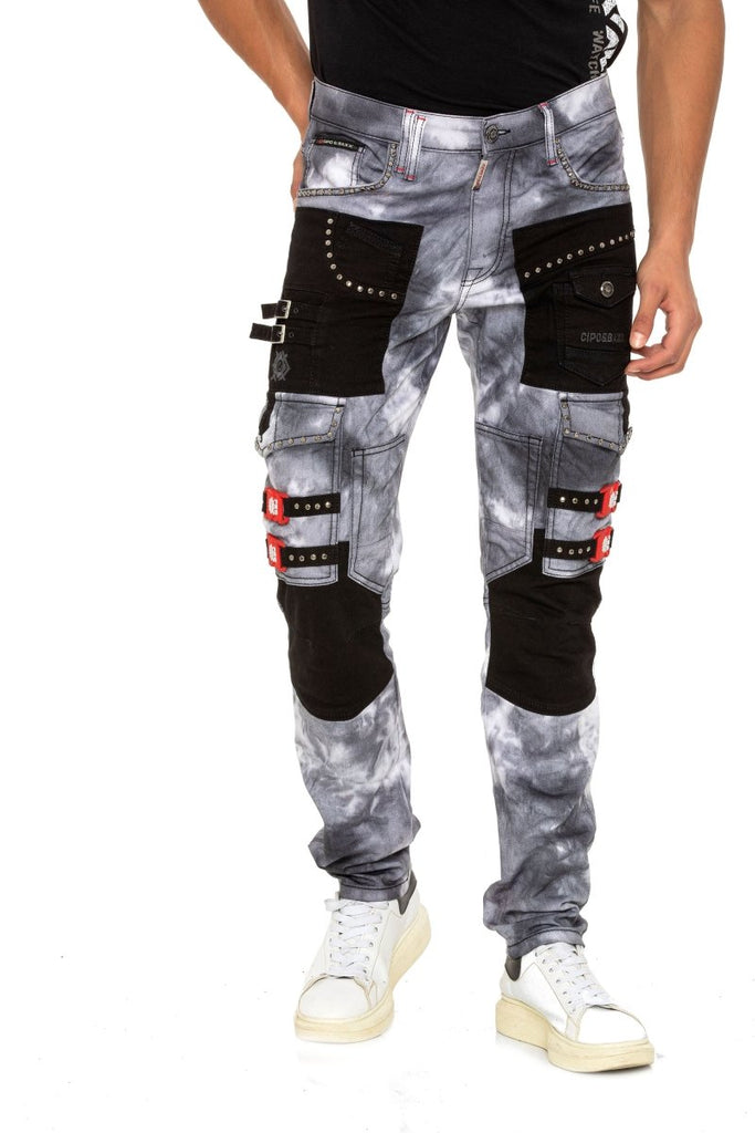 cipo & baxx CD805 Piece Cargo Pocket Batik Jean Trousers GREY