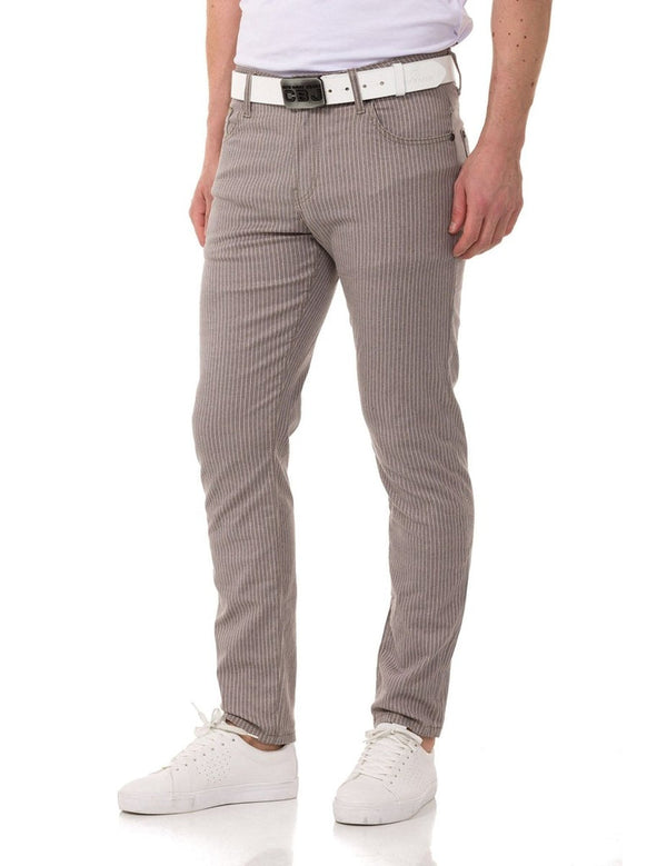 Cipo & Baxx CD841 Striped Linen Slim Fit Men's Trousers GREY