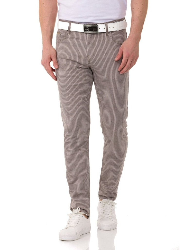 cipo & baxx CD841 Striped Linen Slim Fit Men's Trousers GREY