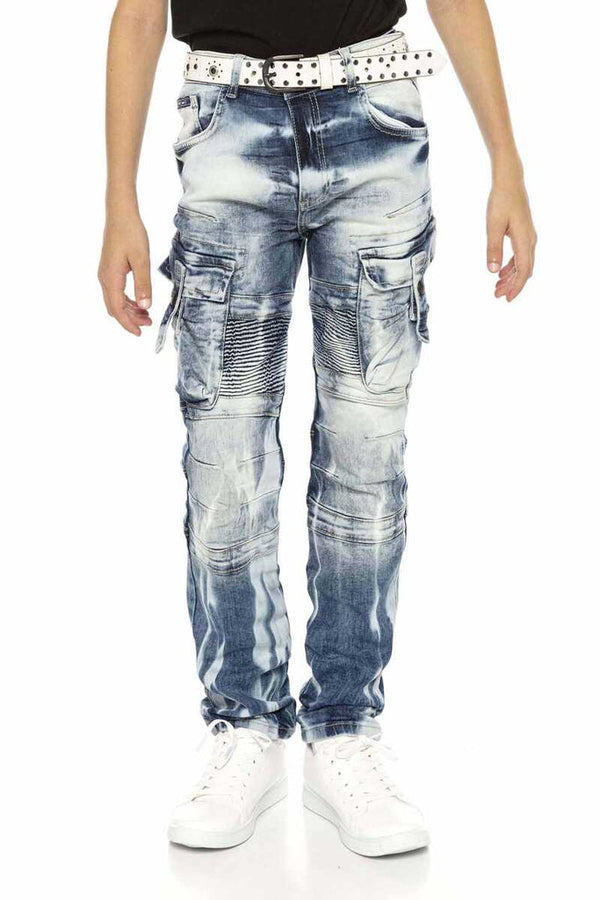 Cipo & Baxx CDK103 Biker Style Cargo Pocket Boys' Jeans BLUE