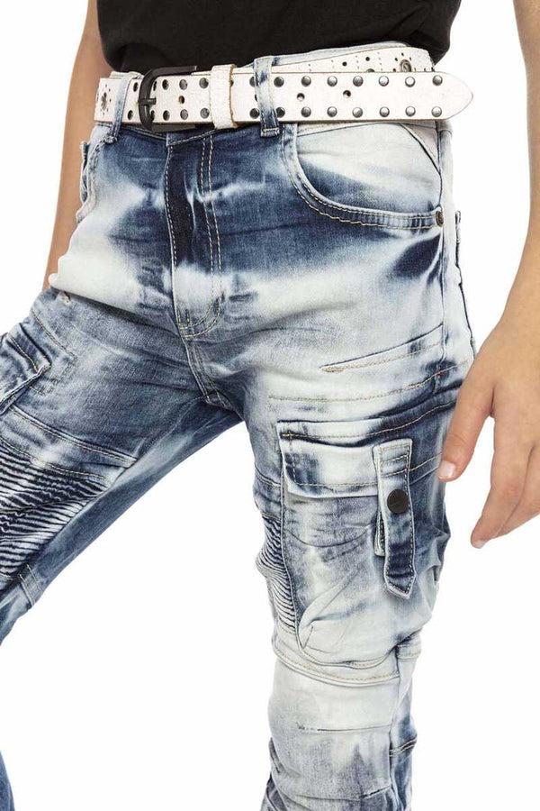 Cipo & Baxx CDK103 Biker Style Cargo Pocket Boys' Jeans BLUE
