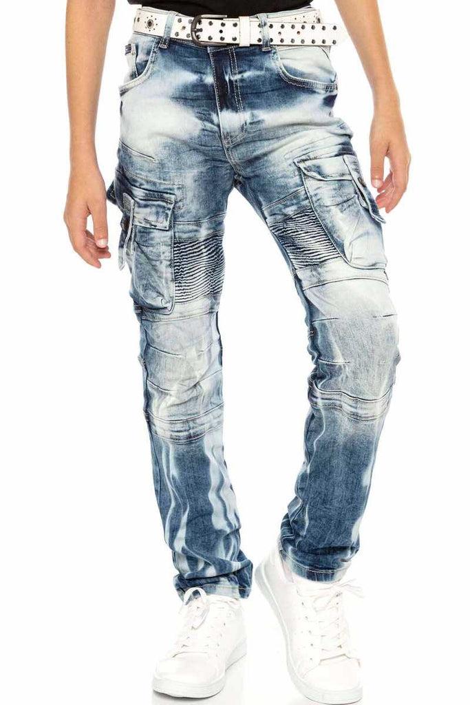 cipo & baxx CDK103 Biker Style Cargo Pocket Boys' Jeans BLUE