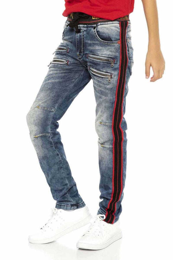 Cipo & Baxx CDK106 Elastic Waist Striped Boy's Jeans BLUE