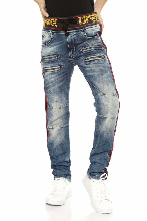 Cipo & Baxx CDK106 Elastic Waist Striped Boy's Jeans BLUE