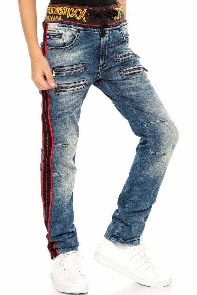 cipo & baxx CDK106 Elastic Waist Striped Boy's Jeans BLUE