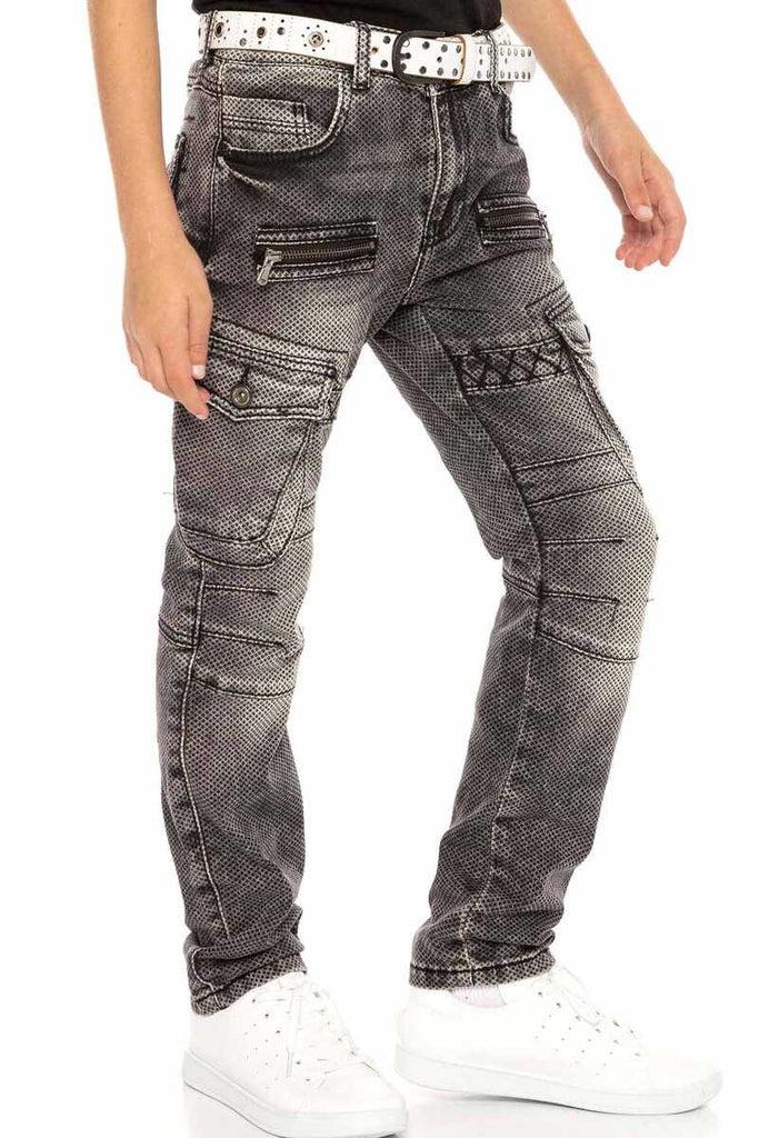 cipo & baxx CDK111 Biker Style Cargo Pocket Children's Jeans BLACK