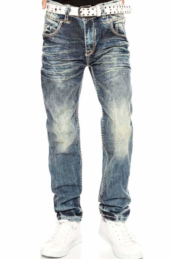 Cipo & Baxx CDK112 Embroidered Vintage Style Boy's Jeans BLUE