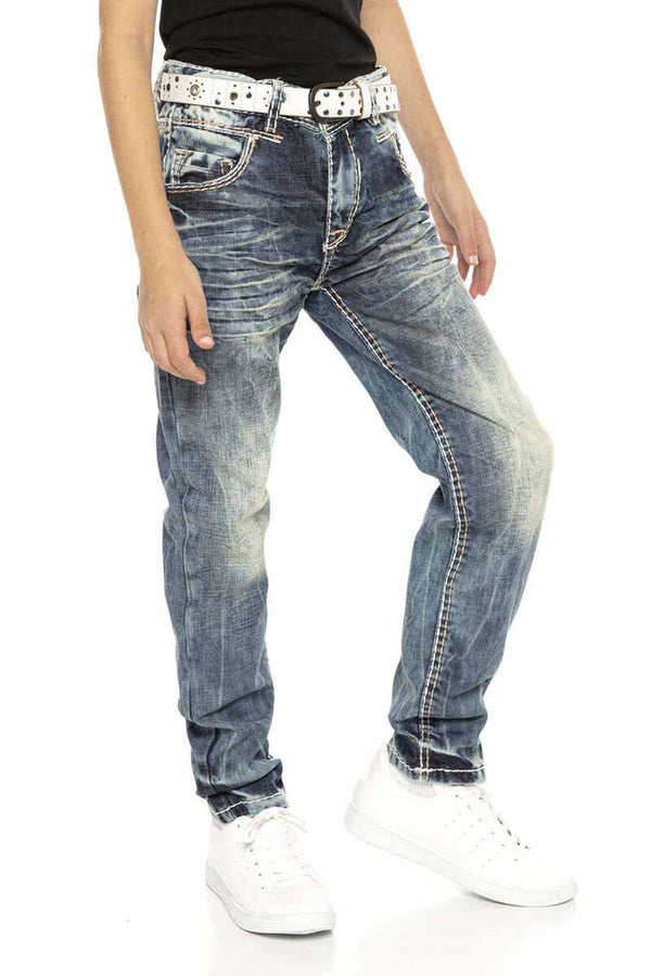 Cipo & Baxx CDK112 Embroidered Vintage Style Boy's Jeans BLUE