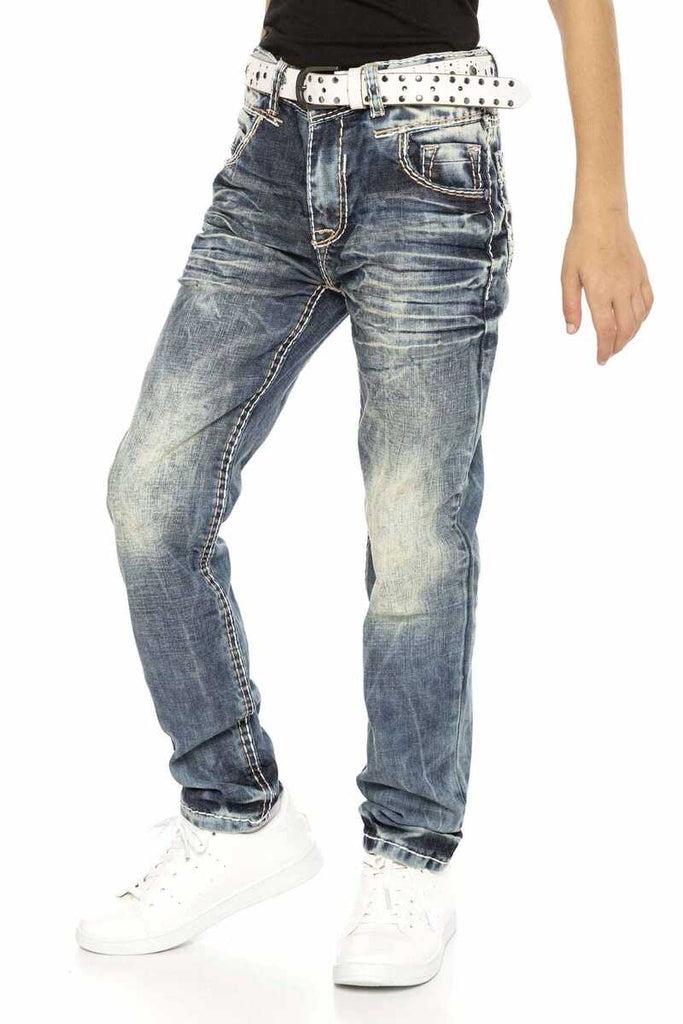cipo & baxx CDK112 Embroidered Vintage Style Boy's Jeans BLUE