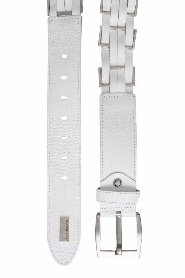 Cipo & Baxx CG144 Metal Knitted Leather Men's Belt WHITE