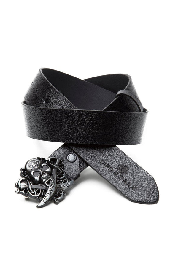 Cipo & Baxx CG146 Pirate Skull Leather Belt With Metal Buckle WHITE