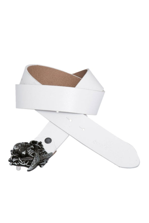 Cipo & Baxx CG146 Pirate Skull Leather Belt With Metal Buckle WHITE