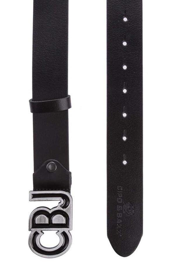 Cipo & Baxx CG161 CBJ Logo Buckle Genuine Leather Belt BLACK