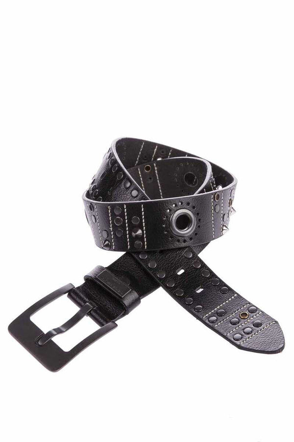 Cipo & Baxx CG162 Genuine Leather Metal Embroidered Belt BLACK